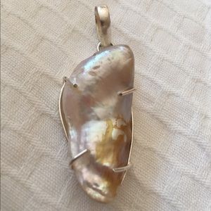 Large Biwa pearl genuine stone pendant necklace